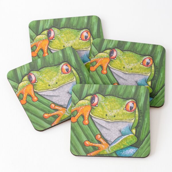 Artikelvorschau, Rotaugenlaubfrosch auf Blättern entworfen und verkauft von TheMossyCreations.