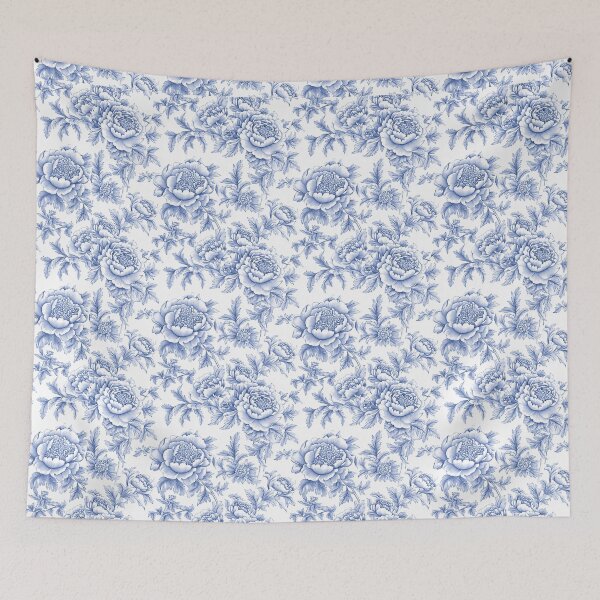 Item preview, Blue and White Floral Toile de Jouy Pattern designed and sold by starrylite.