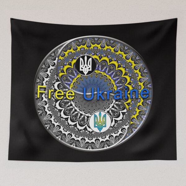 Item preview, FREE Ukraine - Yin Yang Design Blue and Yellow Fractal Mandala designed and sold by Warren Paul Harris.