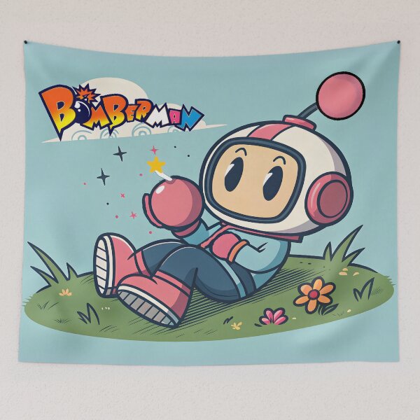 Item preview, Kawaii Bomber Hero – Cute Retro Gaming Illustration designed and sold by HoneyNutCrisis.