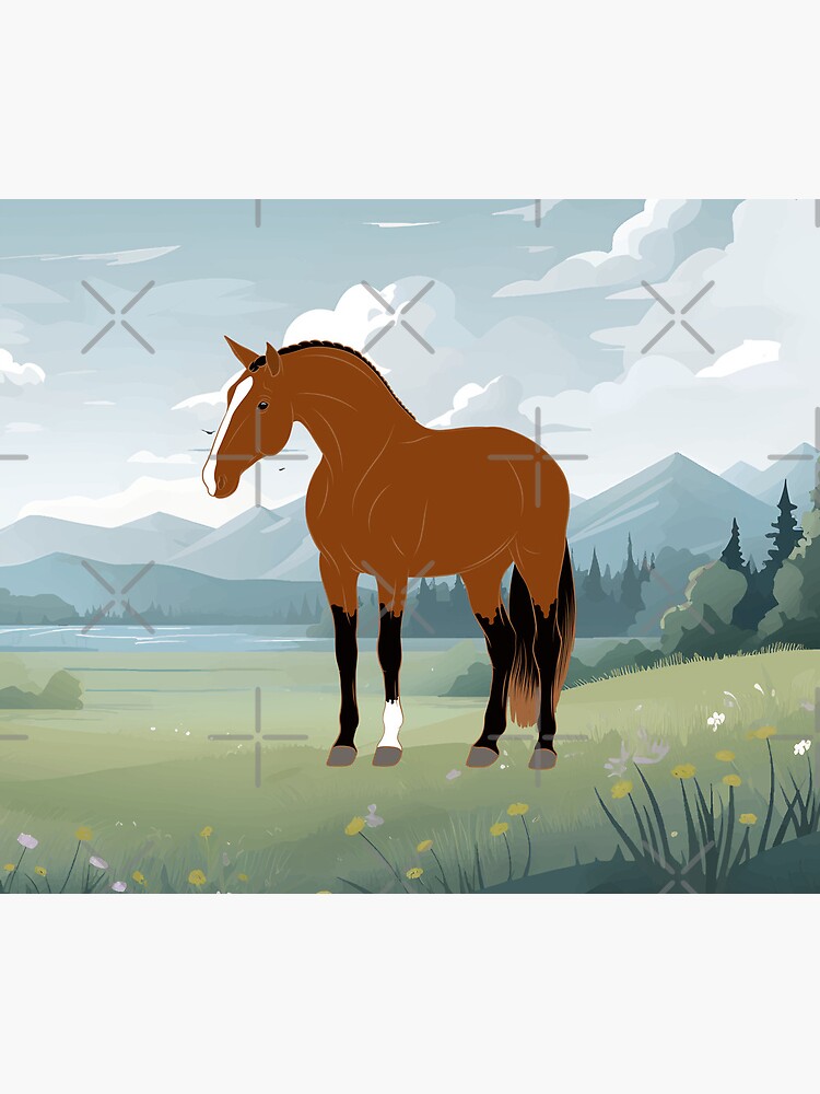 Aperçu 5 sur 5. Tapis de souris avec l'œuvre Cheval Alter Real, cheval bai sur un fond de paysage, cheval ibérique, races de chevaux du Portugal créée et vendue par WebEquitation.