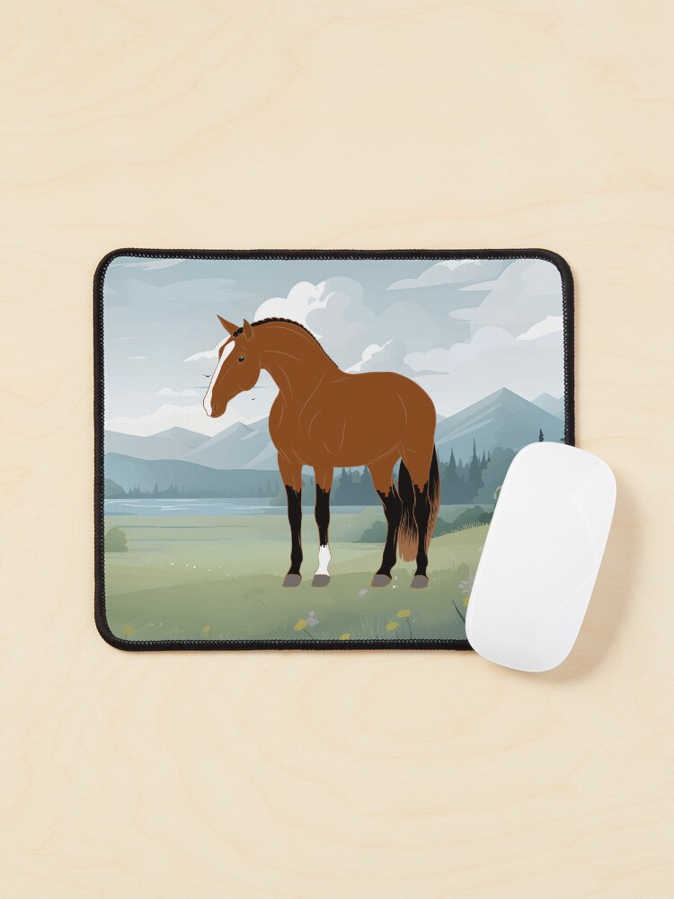 Aperçu 1 sur 5. Tapis de souris avec l'œuvre Cheval Alter Real, cheval bai sur un fond de paysage, cheval ibérique, races de chevaux du Portugal créée et vendue par WebEquitation.
