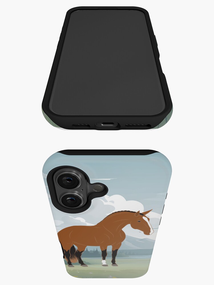 Aperçu 3 sur 4. Coque iPhone avec l'œuvre Cheval Alter Real, cheval bai sur un fond de paysage, cheval ibérique, races de chevaux du Portugal créée et vendue par WebEquitation.