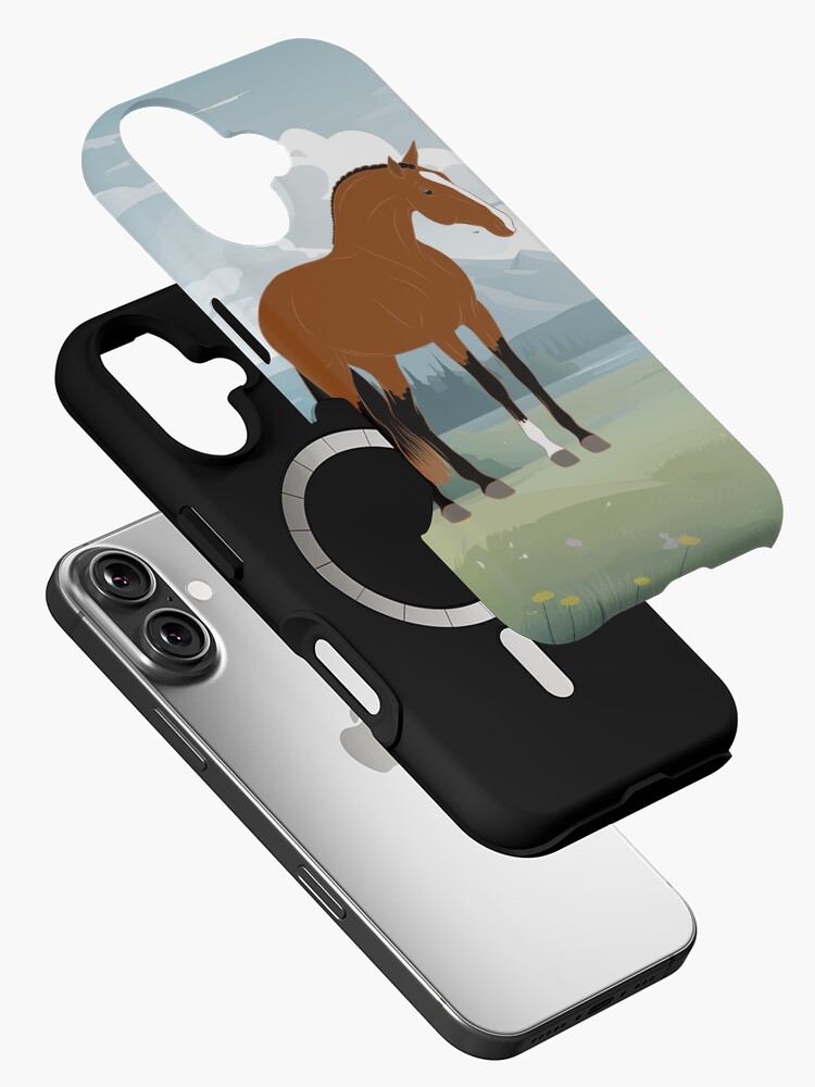 Aperçu 2 sur 4. Coque iPhone avec l'œuvre Cheval Alter Real, cheval bai sur un fond de paysage, cheval ibérique, races de chevaux du Portugal créée et vendue par WebEquitation.