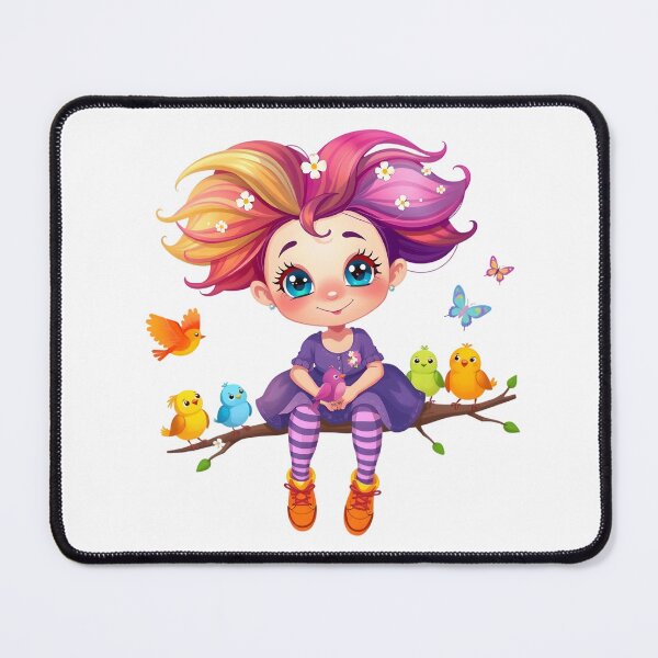 Item preview, Whimsical Colorful Pixie Girl with Birds designed and sold by ZanyPaintbrush.