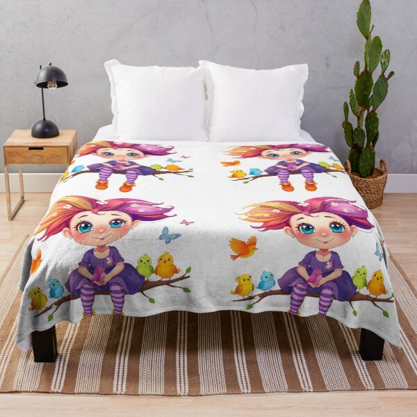 Item preview, Whimsical Colorful Pixie Girl with Birds designed and sold by ZanyPaintbrush.