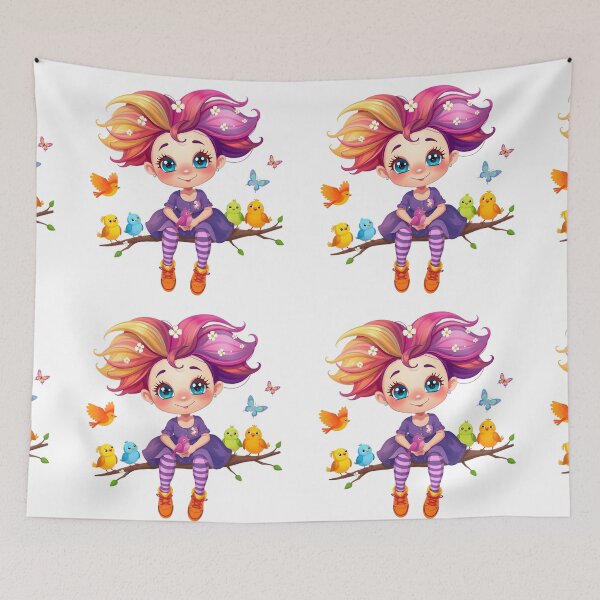 Item preview, Whimsical Colorful Pixie Girl with Birds designed and sold by ZanyPaintbrush.