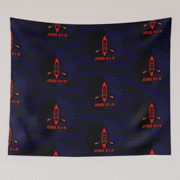 Item preview, John 21:6 - Jesus and his disciples | Boat and Fish - Bible verse Inspired minimal Abstract Christian Art (red and blue) designed and sold by ZechJohnRB.