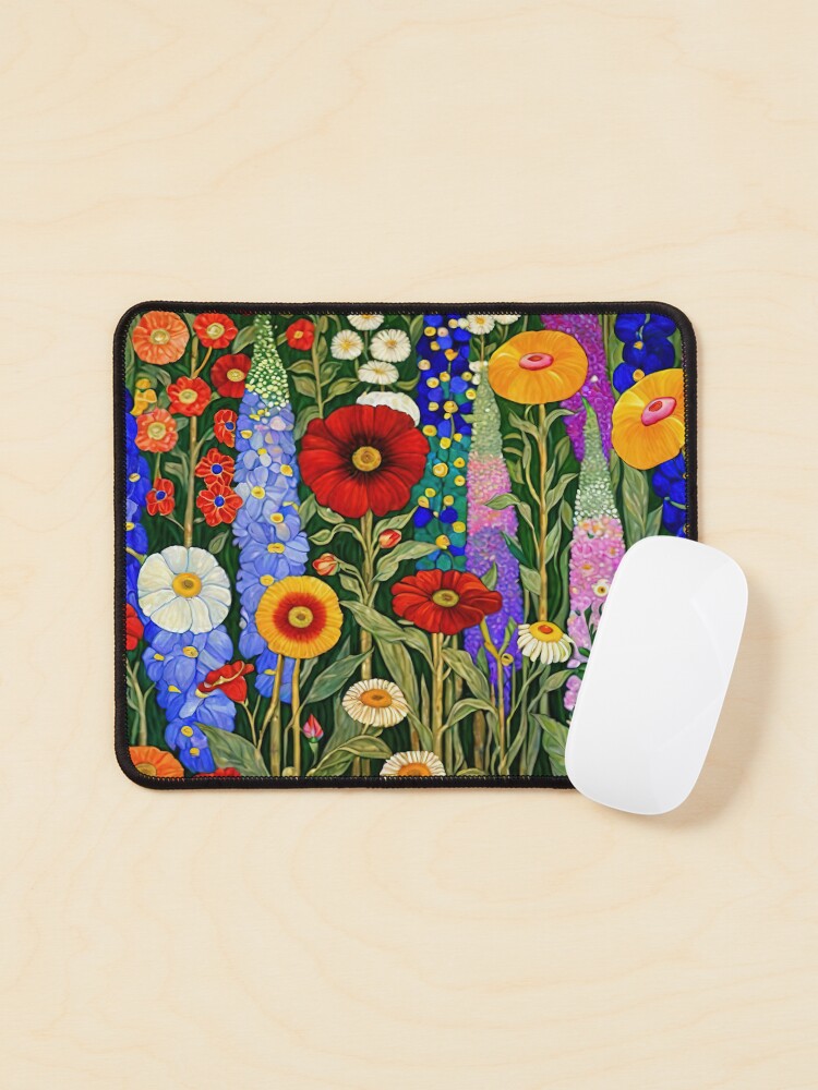 Aperçu 1 sur 5. Tapis de souris avec l'œuvre Jardin de fleurs Gustav Klimt créée et vendue par maniacfitness.