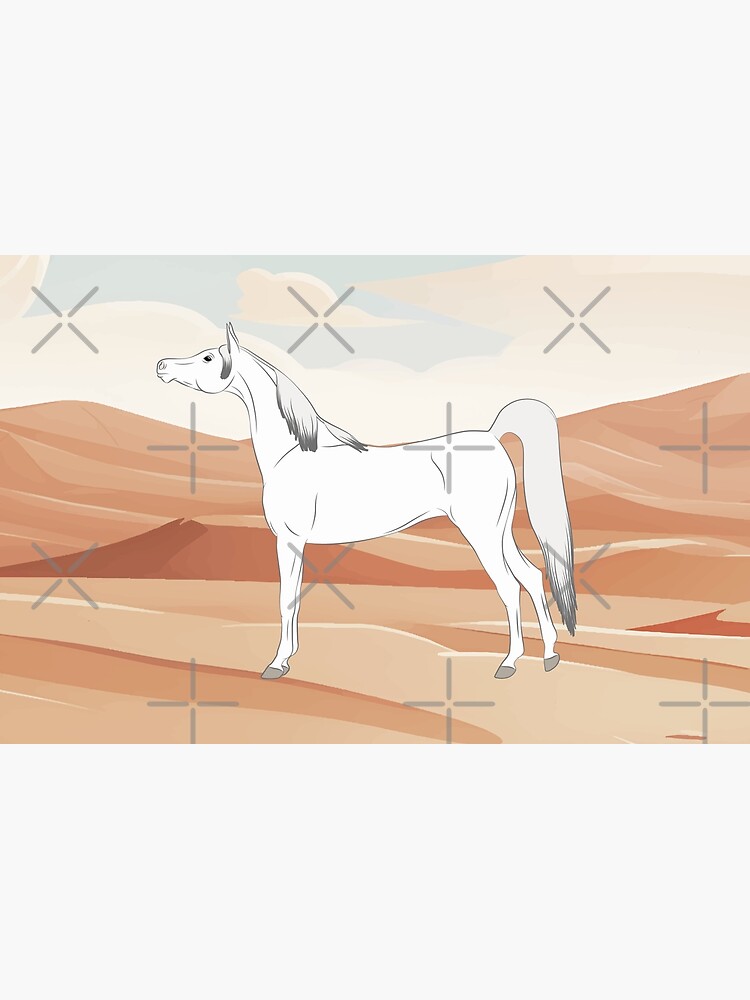 Aperçu 2 sur 2. Skin adhésive d'ordinateur avec l'œuvre Cheval Arabe, cheval gris sur un fond de paysage, cheval oriental, races de chevaux de l'Arabie Saoudite créée et vendue par WebEquitation.