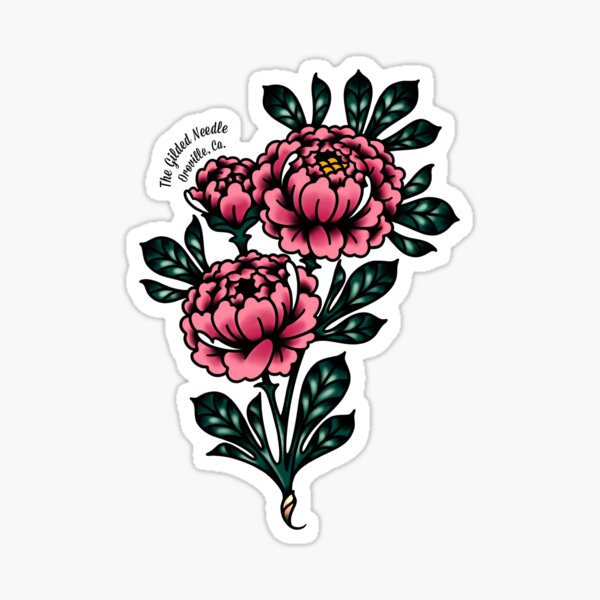 Aperçu de l'œuvre Tatouage traditionnel américain avec pivoine rose créée et vendue par PiercingVamp.