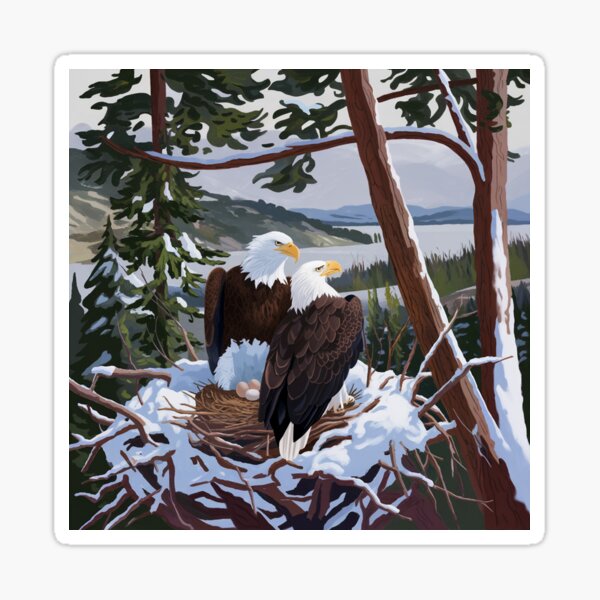 Item preview,   "Jackie and Shadow Bald Eagles in Snowy Nest Oil Painting" designed and sold by AnimalAirtistry.