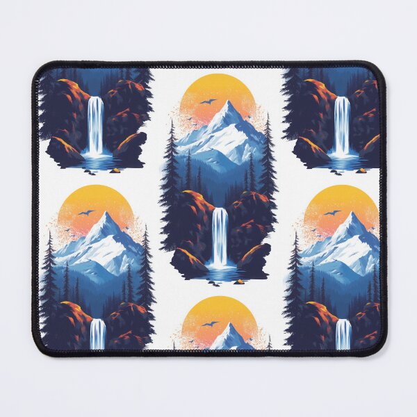 Artikelvorschau, Lebendige Berglandschaft mit Wasserfall und Sonnenuntergang entworfen und verkauft von CreativeLarysa.