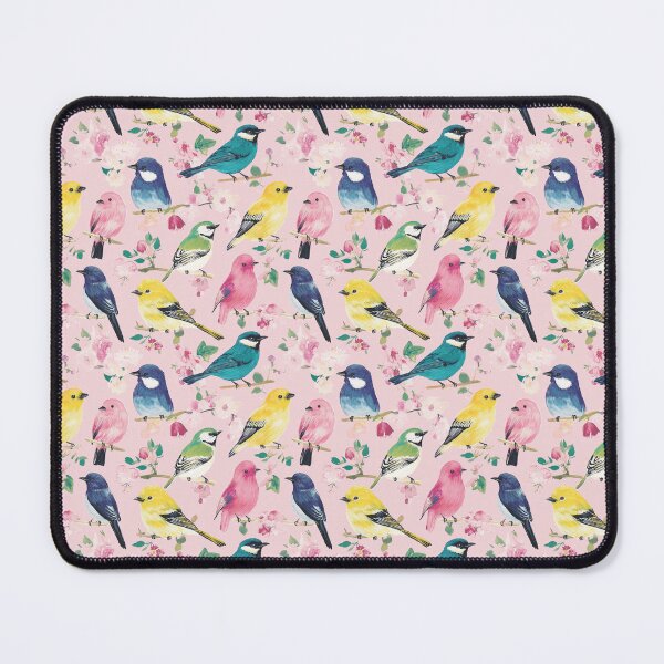 Item preview, watercolour garden birds on pink background designed and sold by PoppyLaneStudio.