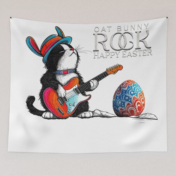 Item preview, Cat Bunny Rock Happy Easter designed and sold by WickerStudio.