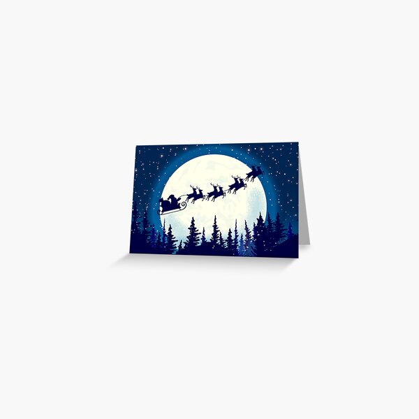 Item preview, Santa Claus and his sleigh with reindeer flying over moonlit sky designed and sold by Jdawnink.