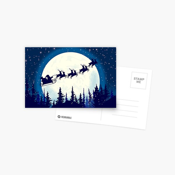 Item preview, Santa Claus and his sleigh with reindeer flying over moonlit sky designed and sold by Jdawnink.