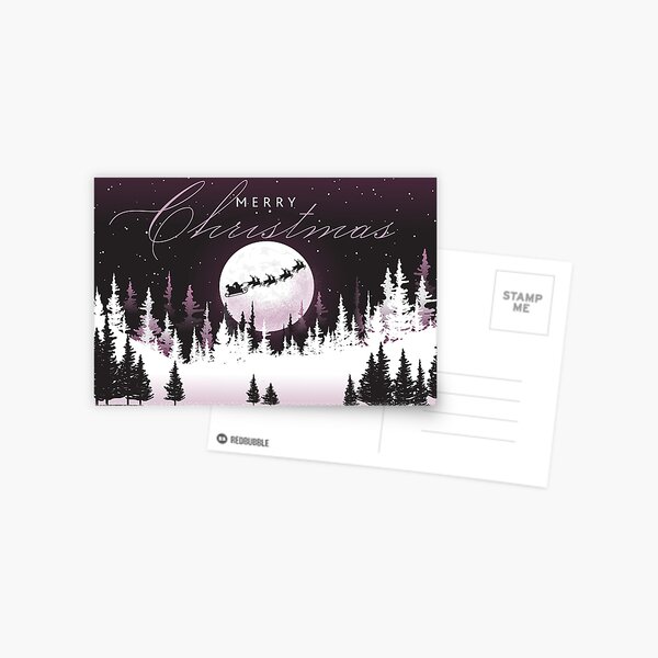 Item preview, Santa Claus and his sleigh with reindeer flying over moonlit sky with trees designed and sold by Jdawnink.