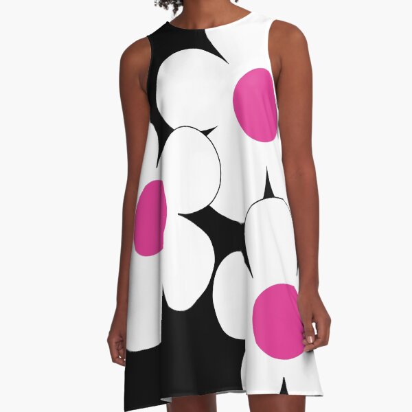 Item preview, 60's Flower Power Pop Flowers White Flowers on Black Pink Centers designed and sold by MellowCat.