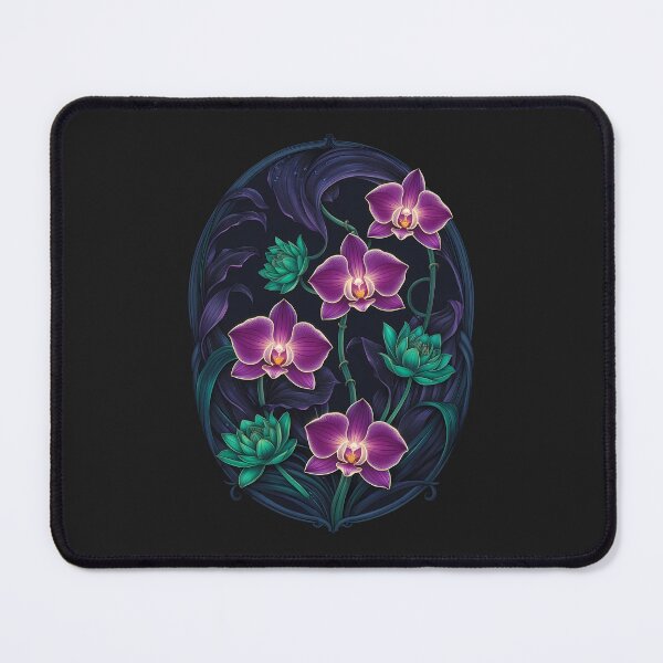 Item preview, Orchid Dreamscape – Elegant Purple Orchids and Lotus in Dark Fantasy Art designed and sold by UniversalFlair.