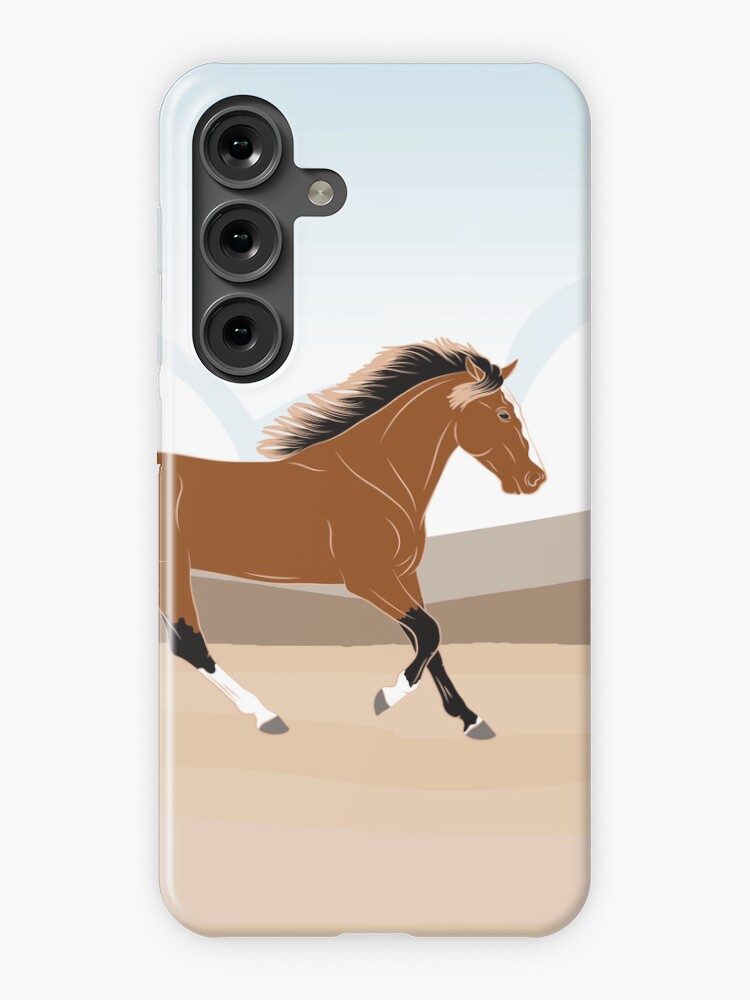 Aperçu 1 sur 4. Coque Samsung Galaxy avec l'œuvre Cheval Barbe, cheval bai sur un fond de paysage, cheval de selle, races de chevaux du Maroc créée et vendue par WebEquitation.