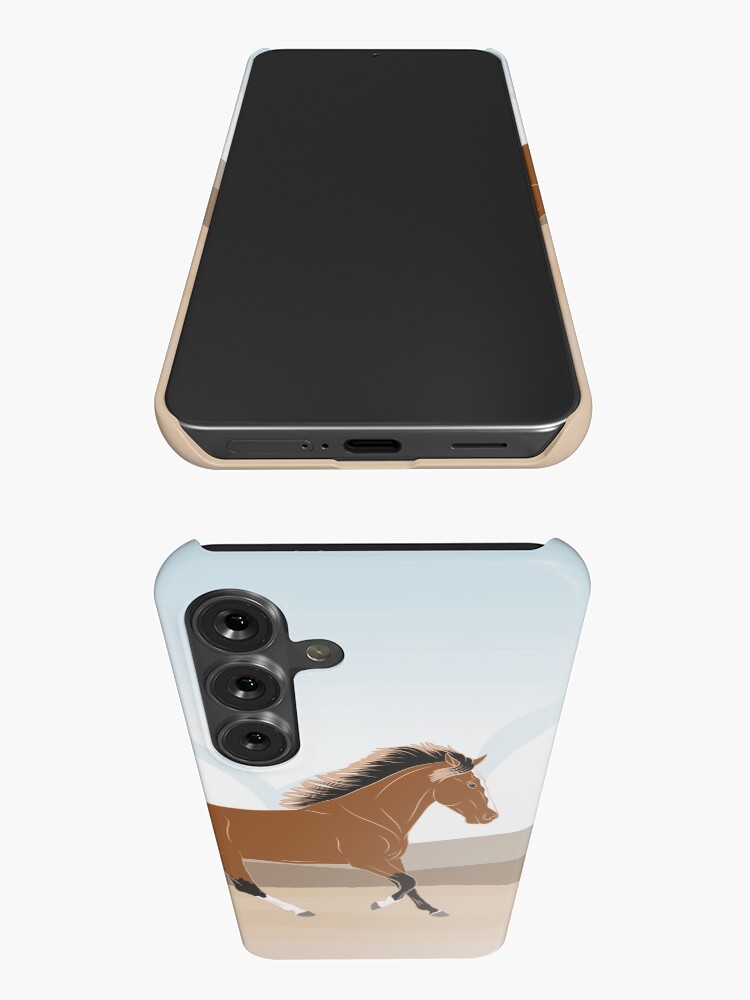 Aperçu 3 sur 4. Coque Samsung Galaxy avec l'œuvre Cheval Barbe, cheval bai sur un fond de paysage, cheval de selle, races de chevaux du Maroc créée et vendue par WebEquitation.