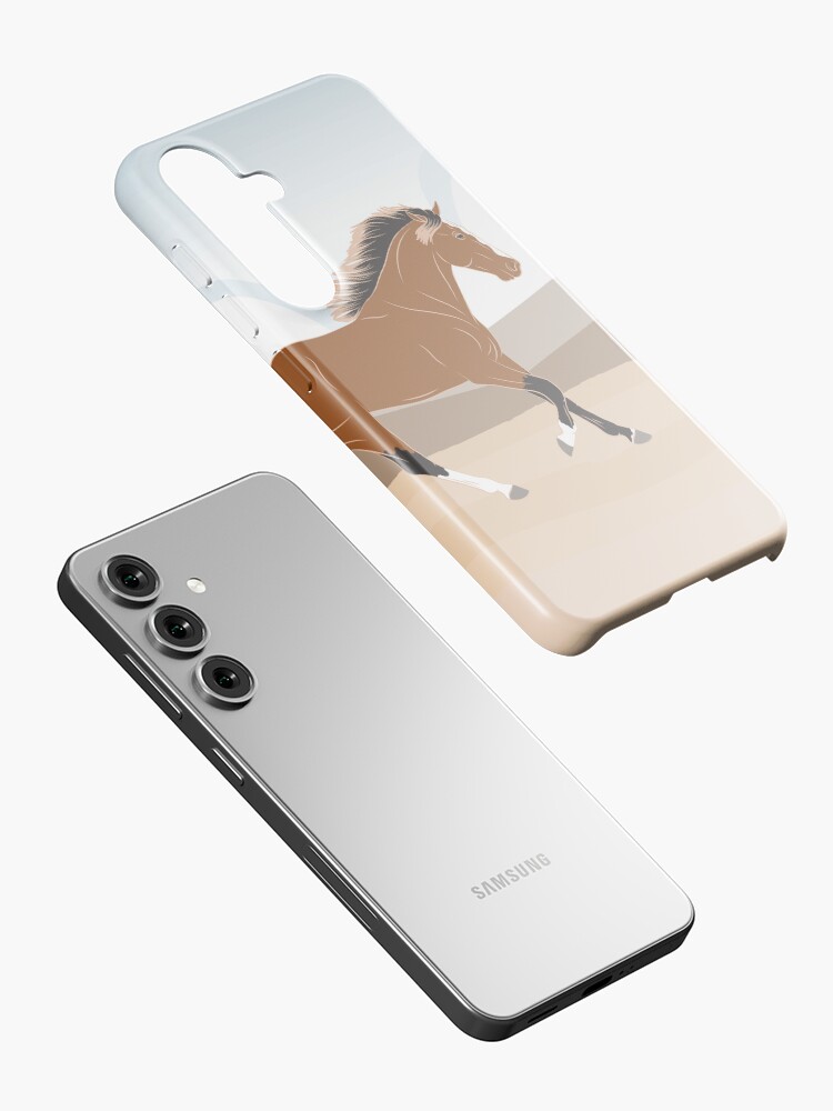 Aperçu 2 sur 4. Coque Samsung Galaxy avec l'œuvre Cheval Barbe, cheval bai sur un fond de paysage, cheval de selle, races de chevaux du Maroc créée et vendue par WebEquitation.