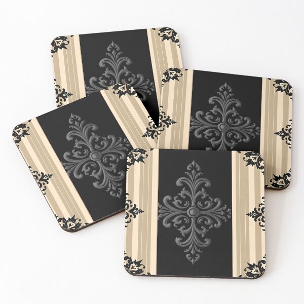 Item preview, Matte Beige Striped Black Damask designed and sold by DesignsByPrnces.