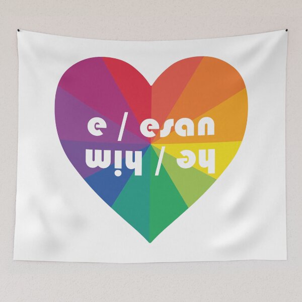 Item preview, he / him  | e / esan  in rainbow heart  (Scottish Gaelic (Gàidhlig)) designed and sold by Mamaidh Made.