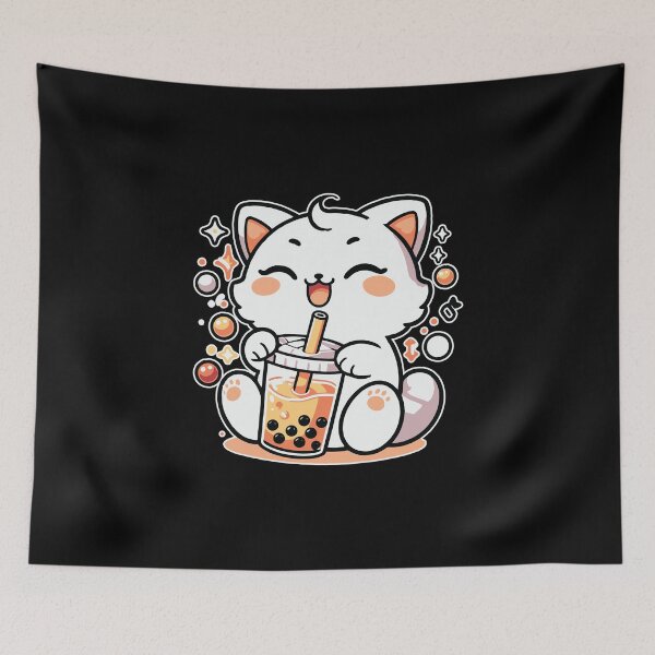 Item preview, Cute Cat Drinking Boba Tea Bubble Tea Lover Aesthetic designed and sold by Merchrise.