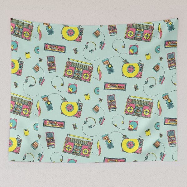 Item preview, Retro Music Player Pattern | Vintage Cassette, Boombox & Vinyl Illustration designed and sold by danfreeze.