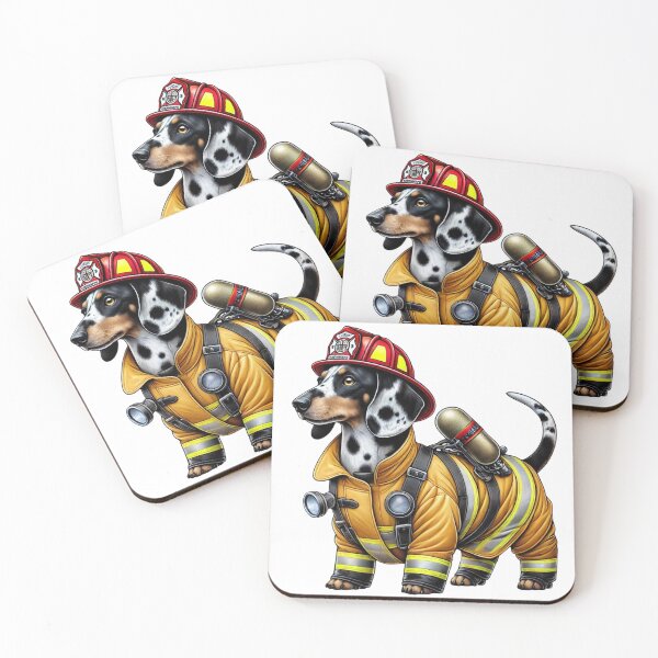 Item preview, Piebald Dachshund Firefighter Dog designed and sold by BrinaandPops.