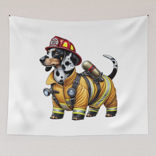 Item preview, Piebald Dachshund Firefighter Dog designed and sold by BrinaandPops.