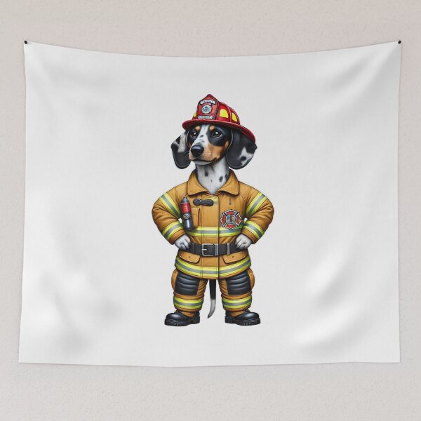Item preview, Piebald Dachshund Firefighter Dog designed and sold by BrinaandPops.