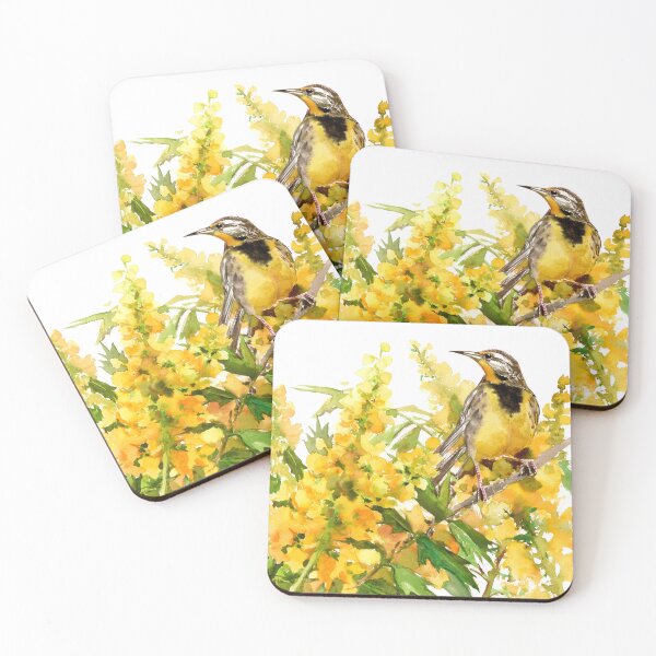 Item preview, Eastern meadowlark and Oregon grape flowers designed and sold by surenart.