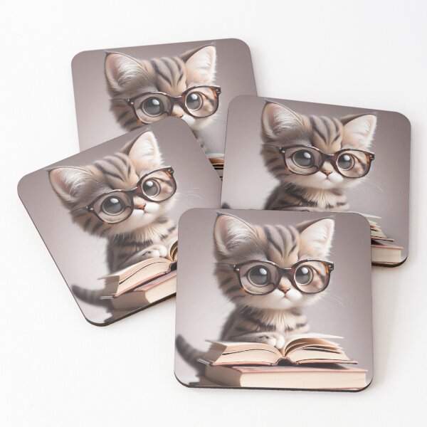Item preview, A curious kitten wearing oversized glasses and reading a book designed and sold by T-SHIR-Universe.