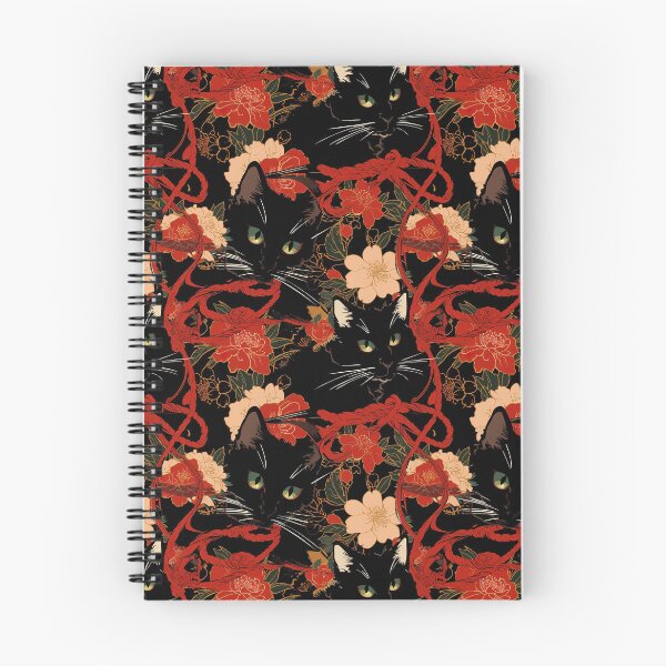 Item preview, Black Cat with Red Flower Pattern designed and sold by CalyCollab.