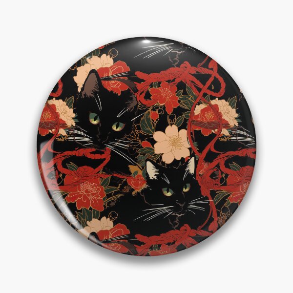Item preview, Black Cat with Red Flower Pattern designed and sold by CalyCollab.