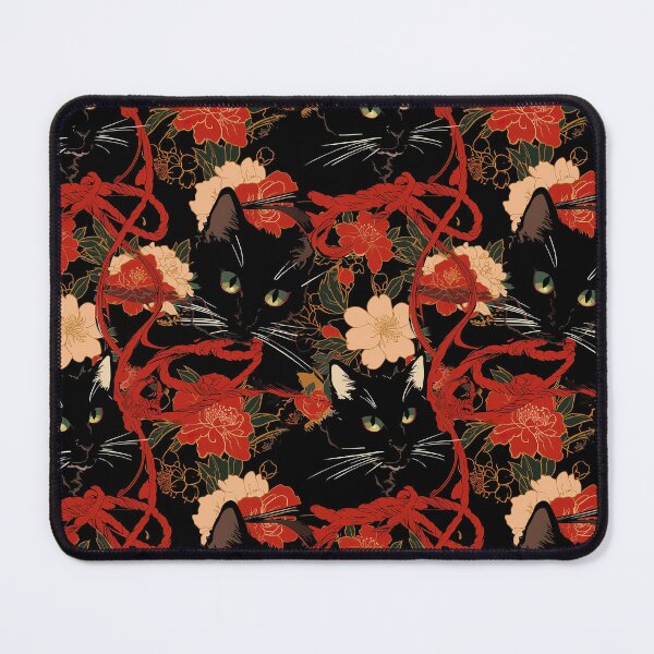 Item preview, Black Cat with Red Flower Pattern designed and sold by CalyCollab.