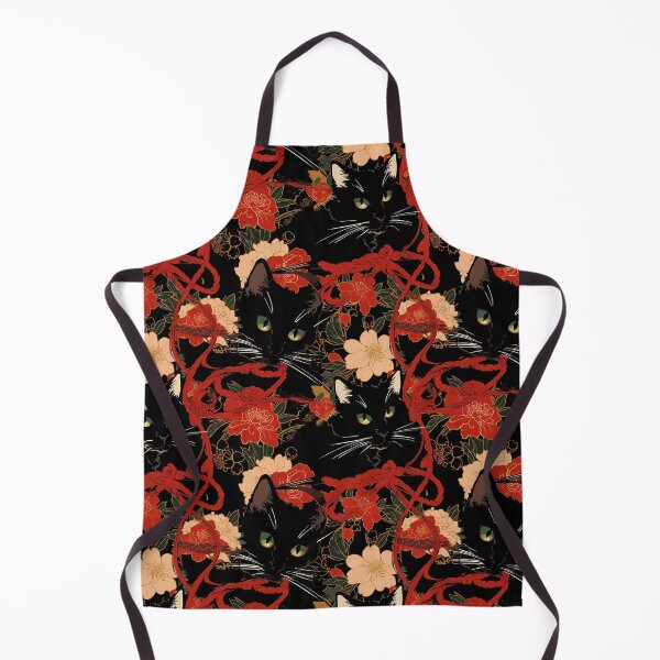 Item preview, Black Cat with Red Flower Pattern designed and sold by CalyCollab.