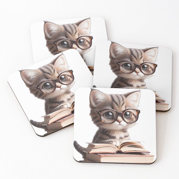 Item preview, A curious kitten wearing oversized glasses and reading a book designed and sold by T-SHIR-Universe.