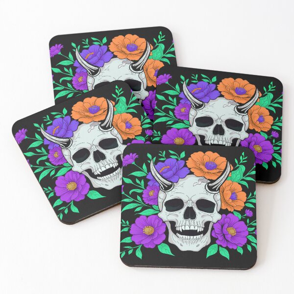 Item preview, Mystical Skull with Horns and Flowers -  Where Life and Death Meet designed and sold by Kylos Design.