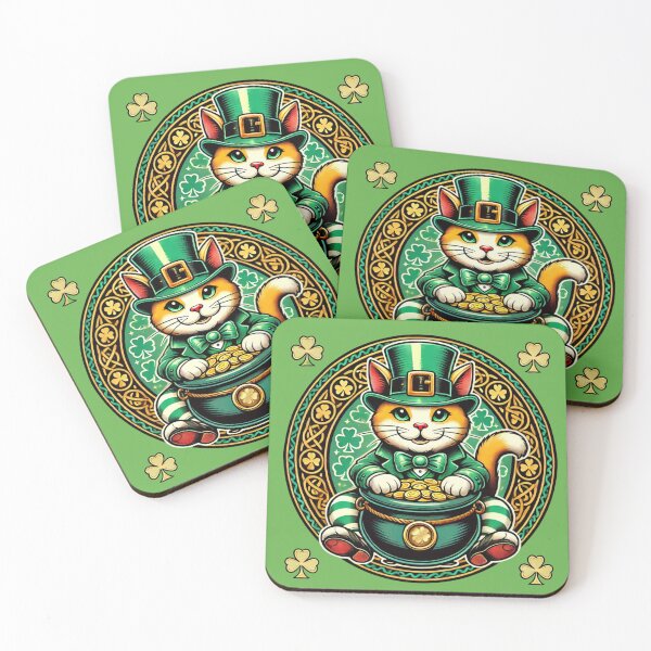 Item preview, Funny leprechaun cat sitting on pot of gold designed and sold by Meandmyshop.
