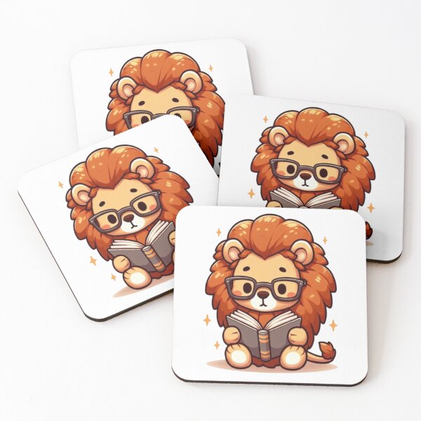 Item preview, Kawaii Lion With Glasses Reading A Book designed and sold by Ella_Sketch.