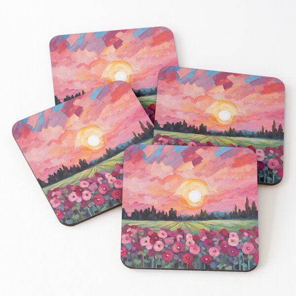 Item preview, Flower Field at Sunset Impressionist Acrylic designed and sold by Happy Dog Doodles.
