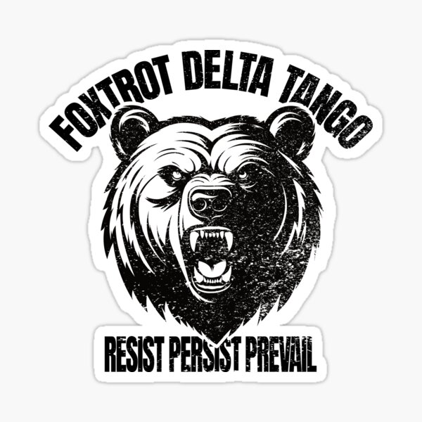 Vista previa del artículo con la obra «Foxtrot Delta Tango FDT - Gráfico de resistencia de osos furiosos | Sátira política inspirada en la OTAN», diseñado y vendido por Prints-N-Tees.