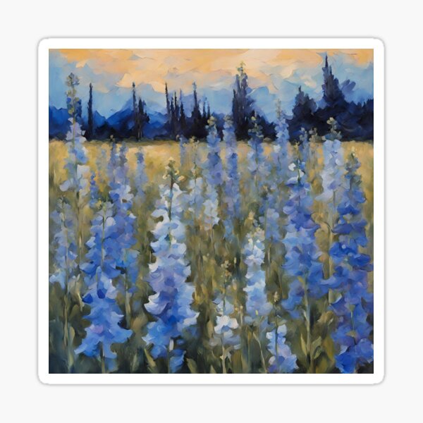 Item preview, Larkspur Delphinium Confetti Flower Field in an Impressionist Acrylic Style designed and sold by Happy Dog Doodles.