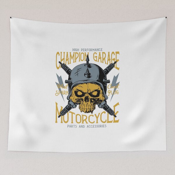 Item preview, Garage Champion: Biker Skull with Spark Plugs designed and sold by Polarisofficial.
