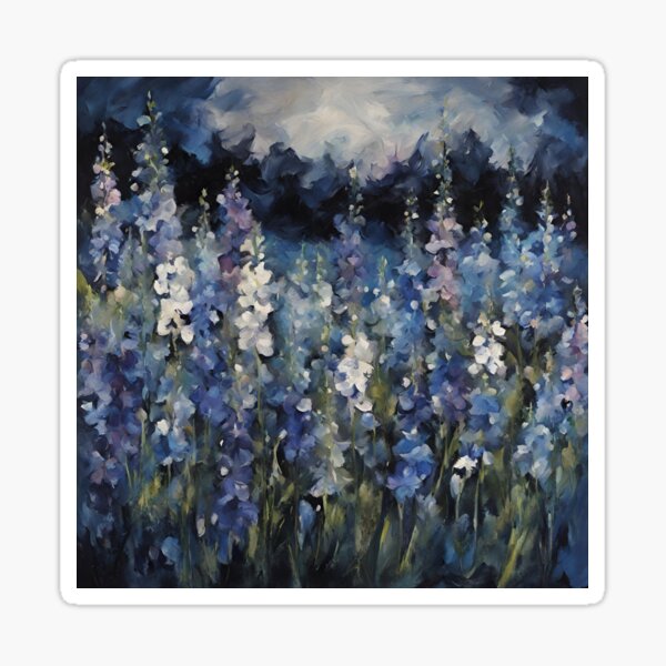 Item preview, Larkspur Delphinium Confetti Flower Field in an Impressionist Acrylic Style designed and sold by Happy Dog Doodles.