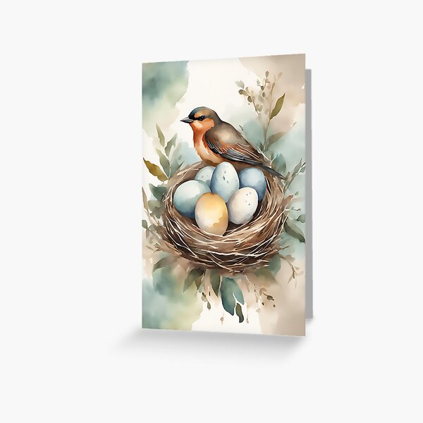 Item preview, Watercolor Bird Nest with Eggs -Rustic Farmhouse Decor designed and sold by LemonHorse.